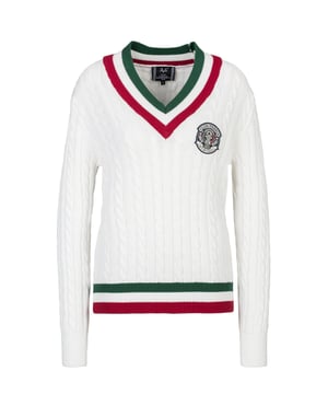 De gebreide trui *MARISA* van 19v69 ITALIA combineert een sportieve collegestijl met zacht katoen en stijlvolle details, ideaal voor een elegante casual look.