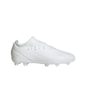 Junior adidas X Crazyfast.3 Firm Ground Football Boots in cloud white - silver metallic.The game's gone? Nah. It's just waiting for you to change it. Again. And again. Like to keep your rivals guessing? Go wild in adidas X Crazyfast. Keeping you stable at full tilt on dry natural grass  these juniors' football boots sit on a high-speed firm ground outsole. Featuring extra layers only where reinforcement is required  their lightweight coated textile upper comes with a flat-knit collar that ensures you stay locked in.Made with a series of recycled materials  this upper features at least 50% recycled content.- Lightweight boots primed for loco motion  made in part with recycled materials.- Multilayer textile upper.- Lace closure.- 3D texture for soft touch.- Regular fit.- Textile lining.- Firm ground outsole.- Upper contains a minimum of 50% recycled content.- Ref: ID9353