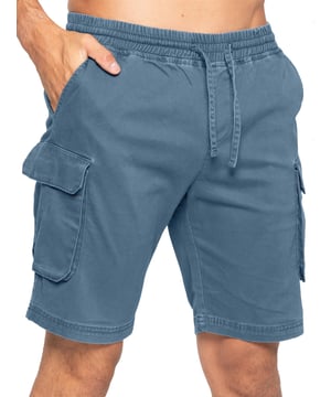 Enzo Pantalones Cortos Cargo Stretch para Hombre. Cintura Elástica con Cordón Ajustable. Diseño de 5 Bolsillos. 2 Bolsillos Laterales, 2 Bolsillos Cargo con Cierre de Velcro. Bolsillo Trasero con Ribete. Cintura Media, Corte Regular