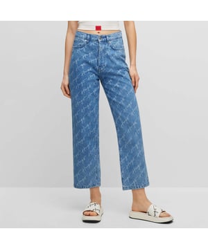 Modern fit  - wide leg - high rise - culotte - slightly used bright medium blue wash - 80% cotton  20% cotton