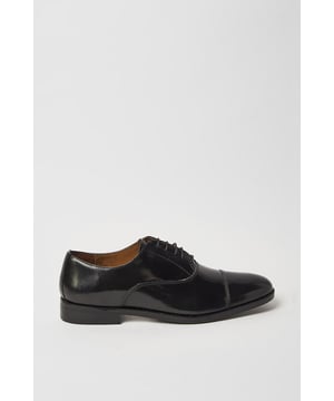 Black High Shine Leather Smart Toe Cap Shoes