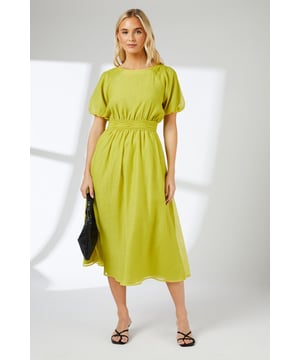 Elegant midi length for a sophisticated silhouette
        Striking puff sleeves add a touch of drama
        Cinched waist design creates a flattering shape
        Crew neckline for a classic, refined look
        Versatile woven fabric suitable for various occasions
    
    This Principles Occasion Puff Sleeve Midi Dress is a stunning choice for your next formal event. The midi length strikes the perfect balance between elegance and practicality, while the eye-catching puff sleeves inject a dose of contemporary flair. The cinched waist design accentuates your figure, creating a beautifully feminine silhouette. Style this dress with strappy heels and a clutch bag for weddings or race days. For a more understated look, pair it with pointed-toe court shoes and delicate jewellery for graduations or formal dinners. The versatile nature of this dress allows for easy accessorising, making it a wardrobe staple for various special occasions throughout the year. Its timeless design ensures you'll reach for it season after season, making it a worthy investment for your occasion wear collection.