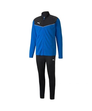 The Puma IndividualRise Men's Black/Blue Tracksuit combines style, comfort, and performance in one sleek and modern package. Designed for athletes and those who appreciate high-performance gear, this tracksuit offers a perfect blend of functionality and fashion. The bold black and blue colorway makes a statement, while the tracksuits materials and fit ensure you stay comfortable and agile throughout your day, whether you're training, traveling, or simply lounging.
Key Features:
Stylish Black/Blue Design: 

Featuring a bold black and blue color scheme, this tracksuit exudes confidence and modernity. The contrasting colors add a sporty and dynamic look, making it perfect for both casual and athletic wear.


Comfortable &amp; Lightweight Fabric: 

Made with breathable, lightweight fabric, this tracksuit is designed for maximum comfort. It wicks away sweat and ensures you stay cool, dry, and comfortable during intense workouts or long days on the go.


Full-Zip Jacket: 

The full-zip jacket offers easy on and off, while also providing adjustable ventilation. The zippered design allows you to customize the level of coverage, whether you're layering up for warmth or cooling down after a workout.


Elasticated Waistband &amp; Cuffs: 

The elasticated waistband and cuffs on both the jacket and pants ensure a snug, secure fit, preventing any discomfort or distractions while moving or stretching. This design enhances the overall fit and function of the tracksuit.