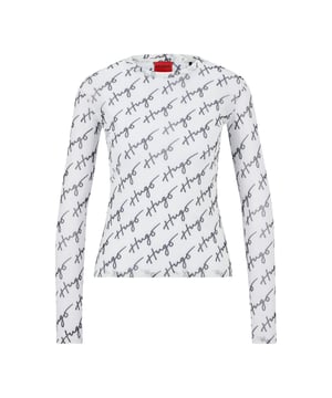 Dames Hugo Diralina_4 T-shirt Blouse.- Basic mesh top met lange mouwen en ronde hals.- Allover Hugo print.- Logoprint in de nek. Materiaal: 92% polyester, 8% elastaan. Ref: 50489194960.