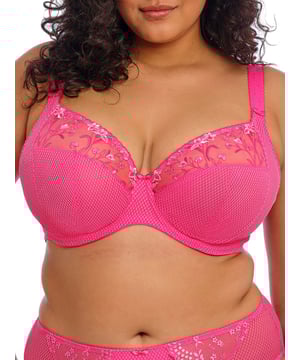 Elomi Charley Underwired Plunge Bra. With a low centre front, three section cup and embroidered non-stretch top cup. Product is made of 82% Nylon/Polyamide, 18% Elastane and is hand-wash only.