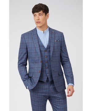 Multi Overcheck Jacket by Antique Rogue. Single breasted two button front slim fit jacket with a notch lapel and three button cuff. Style with matching trouser and waistcoat.