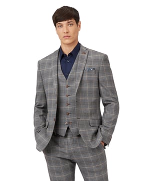Check Jacket by Antique Rogue. Single breasted two button front slim fit jacket with a notch lapel and three button cuff. Style with matching trouser and waistcoat.