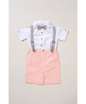 Dress your little one to impress with this delightful set from Little Gent. Featuring a shirt, bowtie, and shorts with attached braces. Perfect for special occasions or stylish outings, your little one will look effortlessly dapper and be ready to steal the spotlight!