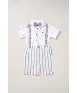 Dress your little one to impress with this delightful set from Little Gent. Featuring a shirt, bowtie, and shorts with attached braces. Perfect for special occasions or stylish outings, your little one will look effortlessly dapper and be ready to steal the spotlight!