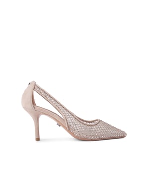 This Carvela Hotsox Court heel features a mesh blush upper with crystal quilted embellishment. There are cut outs at either side of the shoe with feminine pointed toe. Heel height: 80mm. This product features All Day Long technology.