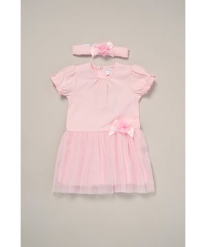This Charming Ribbon Detail Dress and Headband Set from Rock A Bye Baby Boutique features a sweet dress adorned with a lovely rose ribbon, complemented by a matching headband also decorated with a rose ribbon. Adding to its adorable appeal, the set includes a tutu skirt for extra sweetness. Each set comes with a hanger, making storage and display a breeze.