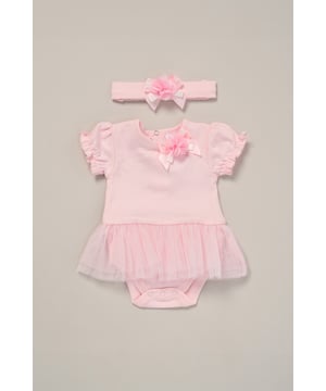 This Charming Ribbon Detail Bodysuit and Headband Set from Rock A Bye Baby Boutique features a bodysuit adorned with a lovely rose ribbon, complete with matching headband also adorned with a rose ribbon. Adding to its adorable charm, the set features a tutu skirt, enhancing its sweet appeal. Each set also comes with a hanger, ensuring easy storage and display. Dress your little one in style and comfort with this set from Rock A Bye Baby Boutique.