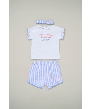 This 3-piece set from Lily and Jack includes a printed tee, matching comfy shorts, and a coordinating headband—perfect for easy dressing on sunny days. Stylish and comfortable, this set is ideal for keeping your little one cool and cute all day long.