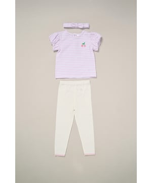 This 3-piece set from Lily and Jack includes a printed tee, matching comfy leggings, and a coordinating headband—perfect for easy dressing on sunny days. Stylish and comfortable, this set keeps your little one cool and cute while offering the perfect combination of comfort and style.
