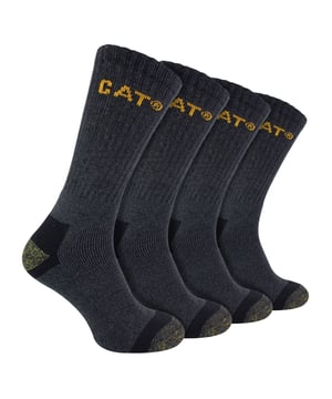 CAT - Herren 4er Pack Premium Arbeitssocken: Die CAT Work Premium Socken sind eine revolutionäre Mischung aus Komfort, Schutz und Langlebigkeit, die darauf ausgelegt ist, Ihr Arbeitstage-Erlebnis neu zu definieren. Diese Socken stehen als Zeugnis für kompromisslose Qualität, entworfen, um den rigorosen Anforderungen an anstrengende Aktivitäten gerecht zu werden und anpassungsfähige Unterstützung für Personen zu bieten, die auf die unermüdliche Unterstützung ihrer Füße angewiesen sind. Erhöhen Sie Ihren Komfort mit einem modernen Design, das über strategische Polsterungen im Fersen- und Zehenbereich verfügt. Präzision trifft auf Perfektion mit genau platzierten Ausrichtungspunkten an Zehen und Ferse, die die korrekte Positionierung gewährleisten und verhindern, dass überschüssiger Stoff während des längeren Tragens Reizungen verursacht. Praktisch gestaltet, kommen diese Socken in 3 Farboptionen: Schwarz, Marine und Anthrazit und sind in 3 Größen erhältlich: 6-9 UK, 9-11 UK & 12-14 UK. Sie bestehen aus 73% Baumwolle, 26% Polyester und 1% Elasthan und sind auch bei 40 °C maschinenwaschbar. Weitere Produktdetails: CAT 4er Pack Premium Arbeitssocken Robustes & langlebiges gekämmtes Baumwollfaser 3 Farboptionen Weiches Gefühl & strapazierfähiger Stoff Gepolsterte Ferse & Zehe Ideal für Stahlkappenschuhe 73 % Baumwolle, 26 % Polyester, 1 % Elasthan Maschinenwaschbar