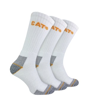 CAT - Men’s 3 Pack Real Work Socks: Introducing the ultimate men's workwear essential: CAT Work Socks – a pinnacle of comfort, protection, and durability. Elevate your workday experience with these socks designed to meet the demands of strenuous activities. Engineered for those who rely on their feet, these socks feature reinforced toes and heels, providing unparalleled protection while wearing work boots. Experience a new level of comfort with cushion padding strategically placed in the heel and toe areas, ensuring maximum protection without compromising on flexibility. The design incorporates minimal compression to promote circulation, offering optimal support for your hard working feet. Crafted from a soft yet durable cotton rich fabric, these socks offer a luxurious feel while standing up to the rigours of your daily routine. With a three-pair pack, CAT Work Socks provide a reliable rotation to keep your feet comfortable throughout the work week. Designed for practicality, These socks come in 4 colour options: Black, White, Navy & Charcoal and are available in 4 sizes: 3-6 UK, 6-9 UK, 6-11 UK & 11-14 UK. They are made from 77% Cotton, 22% Polyester, 1% Elastane and are also machine washable at 40. Extra Product Details: CAT 3 Pack Work Socks Robust & Durable Combed Cotton Fibres 4 Colour Options Padded Areas Soft Feel & Durable Fabric Cushioned Heel & Toe Ideal For Steel Top Cap Boots