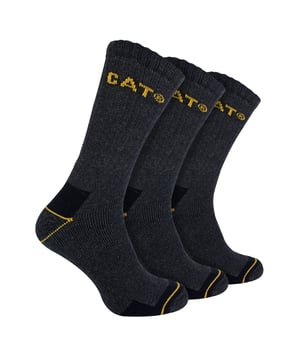 CAT - Men’s 3 Pack Real Work Socks: Introducing the ultimate men's workwear essential: CAT Work Socks – a pinnacle of comfort, protection, and durability. Elevate your workday experience with these socks designed to meet the demands of strenuous activities. Engineered for those who rely on their feet, these socks feature reinforced toes and heels, providing unparalleled protection while wearing work boots. Experience a new level of comfort with cushion padding strategically placed in the heel and toe areas, ensuring maximum protection without compromising on flexibility. The design incorporates minimal compression to promote circulation, offering optimal support for your hard working feet. Crafted from a soft yet durable cotton rich fabric, these socks offer a luxurious feel while standing up to the rigours of your daily routine. With a three-pair pack, CAT Work Socks provide a reliable rotation to keep your feet comfortable throughout the work week. Designed for practicality, These socks come in 4 colour options: Black, White, Navy & Charcoal and are available in 4 sizes: 3-6 UK, 6-9 UK, 6-11 UK & 11-14 UK. They are made from 77% Cotton, 22% Polyester, 1% Elastane and are also machine washable at 40. Extra Product Details: CAT 3 Pack Work Socks Robust & Durable Combed Cotton Fibres 4 Colour Options Padded Areas Soft Feel & Durable Fabric Cushioned Heel & Toe Ideal For Steel Top Cap Boots
