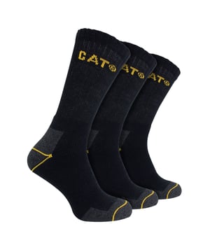 CAT - Men’s 3 Pack Real Work Socks: Introducing the ultimate men's workwear essential: CAT Work Socks – a pinnacle of comfort, protection, and durability. Elevate your workday experience with these socks designed to meet the demands of strenuous activities. Engineered for those who rely on their feet, these socks feature reinforced toes and heels, providing unparalleled protection while wearing work boots. Experience a new level of comfort with cushion padding strategically placed in the heel and toe areas, ensuring maximum protection without compromising on flexibility. The design incorporates minimal compression to promote circulation, offering optimal support for your hard working feet. Crafted from a soft yet durable cotton rich fabric, these socks offer a luxurious feel while standing up to the rigours of your daily routine. With a three-pair pack, CAT Work Socks provide a reliable rotation to keep your feet comfortable throughout the work week. Designed for practicality, These socks come in 4 colour options: Black, White, Navy & Charcoal and are available in 4 sizes: 3-6 UK, 6-9 UK, 6-11 UK & 11-14 UK. They are made from 77% Cotton, 22% Polyester, 1% Elastane and are also machine washable at 40. Extra Product Details: CAT 3 Pack Work Socks Robust & Durable Combed Cotton Fibres 4 Colour Options Padded Areas Soft Feel & Durable Fabric Cushioned Heel & Toe Ideal For Steel Top Cap Boots