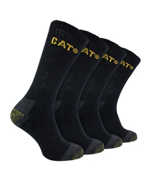 CAT - Paquete de 4 Calcetines de Trabajo Premium para Hombre: Los calcetines CAT Work Premium son una mezcla revolucionaria de confort, protección y durabilidad diseñados para redefinir su experiencia en el trabajo diario. Estos calcetines son un testimonio de calidad sin concesiones, diseñados para satisfacer las rigurosas exigencias de las actividades extenuantes y atender a las personas que confían en el apoyo inquebrantable de sus pies. Aumente su comodidad con un diseño vanguardista que incorpora un acolchado estratégico en las zonas del talón y la puntera. La precisión se une a la perfección con puntos de alineación meticulosamente colocados en la puntera y el talón, que garantizan un posicionamiento correcto y evitan que el exceso de tejido cause irritaciones durante un uso prolongado. Diseñados para ser prácticos, estos calcetines están disponibles en 3 colores: Negro, Azul Marino y Carbón y están disponibles en 3 tallas: 6-9 UK, 9-11 UK & 12-14 UK. Están fabricados con un 73% de algodón, un 26% de poliéster y un 1% de elastano, y se pueden lavar a máquina a 40 ºC. Detalles adicionales del producto: Paquete de 4 calcetines de trabajo CAT de primera calidad Fibras de algodón peinado resistentes y duraderas 3 opciones de color Tejido suave y duradero Talón y puntera acolchados Ideal para botas con puntera de acero 73% Algodón, 26% Poliéster, 1% Elastano Lavables a máquina