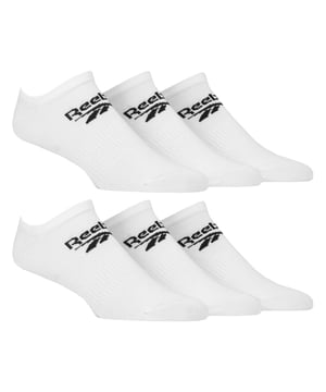 Reebok - 6 Pack Men's & Women's Core Cotton Trainer Socks:  Reebok Core Cotton Trainer Socks are meticulously designed for everyday comfort, featuring an innovative under-ankle fit that stays discreetly hidden for that desired sockless appearance. . The low-cut design ensures the socks remain invisible beneath most footwear, giving you a sleek, streamlined look without compromising on comfort. Whether you're heading to the gym, running errands, or enjoying casual outings, these socks provide a snug fit that stays securely in place while offering a breathable, lightweight feel. . Ideal for those who prefer an unobtrusive and minimalist style, these socks seamlessly blend into any outfit while maintaining maximum comfort throughout the day. These socks offer a great balance of softness, durability, and flexibility. These socks feature arch support bands that help prevent slippage, making them ideal for active wear. With seamless toes, you can enjoy a smooth, irritation-free experience throughout the day. These low-cut socks are made from a soft, smooth cotton blend that ensures breathability and a cool, comfortable feel all day long. The perfect blend of comfort and functionality, these socks are ideal for any activity. They are constructed from a blend of 58% Cotton, 39% Polyester, 2% Elastane, and 1% Polyamide, they come in a 6 pair pack and are available in classic Black or White. These socks come in 3 sizes: 6-8, 8-10 and 10-12 UK are also machine washable at 40°, making them easy to care for. Extra Product Details: Reebok Core Trainer Socks Cotton Rich Fibres Invisible Under-Ankle Design Arch Support Bands Seamless Toe Soft & Breathable 6 Pairs Per Pack Machine Washable