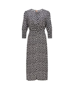 feminine dress with voluminous sleeves with smocking detailing - gathering at waist for feminine look - iconic stripe flag