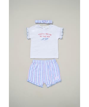 This 3-piece set from Lily and Jack includes a printed tee, matching comfy shorts, and a coordinating headband—perfect for easy dressing on sunny days. Stylish and comfortable, this set is ideal for keeping your little one cool and cute all day long.