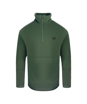 Grune Jacke aus Polarfleece von Fred Perry, 100 % Polyester, elastische Taille und armelenden, normale Passform, Reissverschluss, grune Jacke, Markenaufnaher auf der linken Brust, Stil: J2547 408�
