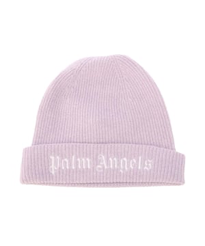 Juniors Palm Angels Knit Logo Beanie in lilac.- Ribbed cuff.- Logo Palm Angels embroidered in white on the cuff.- 35% Polyamide  30% Wool  30% Viscose  5% Cashmere.- Ref: PGLC0050013601