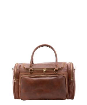 Unisex-Reisetasche mit Reißverschluss. eine mit Reißverschluss-Innentaschen. eine Fronttasche mit Reißverschluss und zwei seitliche Außentaschen mit Reißverschluss. verstellbarer und abnehmbarer Schultergurt aus Leder. im Ledergriff. ein Innenfach.  Außenmaterial. Innen mit Baumwolle gefüttert. Maße: 52x37x29 cm. Hergestellt in Italien