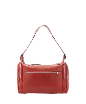 Bolsa de viaje unisex. El cierre es con cremallera. Los bolsillos internos son uno con cremallera. Los bolsillos externos son uno frontal con cremallera y dos bolsillos laterales con cremallera. La bandolera es ajustable y extraíble en piel. Falta el mango. Hay un compartimento interno. El material exterior es 100% Piel Auténtica. Internamente está forrado en algodón. Medidas: 45x35x23 cm. Hecho en Italia