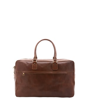 Bolsa de viaje unisex. El cierre es con cremallera. Los bolsillos internos son uno con cremallera. Los bolsillos externos son uno frontal con cremallera y otro trasero con cremallera. La bandolera es ajustable y extraíble en piel. El mango es de piel. Hay un compartimento interno. El material exterior es 100% Piel Auténtica. Internamente está forrado en algodón. Medidas: 53x46x23 cm. Hecho en Italia
