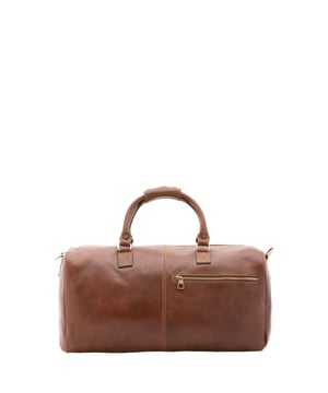 Bolsa de viaje unisex. El cierre es con cremallera. Los bolsillos internos son uno con cremallera. Los bolsillos externos son uno frontal con cremallera y otro trasero con cremallera. La bandolera es ajustable y extraíble en piel. El mango es de piel. Hay un compartimento interno. El material exterior es 100% Piel Auténtica. Internamente está forrado en algodón. Medidas: 48x23x24 cm. Hecho en Italia