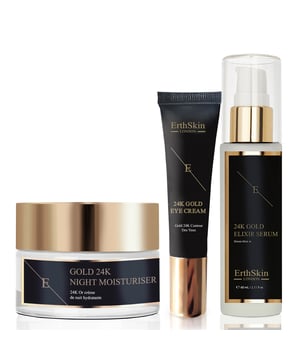 Das Anti-Wrinkle Elixir Serum 24k Gold ist ein luxuriöses Serum, das mit Hilfe von 24-karätigem Gold und leistungsstarken Anti-Aging-Wirkstoffen feine Linien und Falten bekämpft. Die Formel lässt die Haut mit ihren Goldpartikeln nicht nur erstrahlen, sondern spendet ihr auch intensive Feuchtigkeit, fördert ihre Elastizität und sorgt für einen glatteren, jugendlicheren Teint. Dieses Elixier ist ideal für alle, die die sichtbaren Zeichen der Hautalterung wirksam bekämpfen wollen und verbessert die allgemeine Ausstrahlung und die Hautstruktur.

Die Anti-Wrinkle Night Moisturiser 24k Gold ist eine reichhaltige Creme, die die Haut im Schlaf nährt und repariert. Mit 24-karätigem Gold und fortschrittlichen Anti-Aging-Wirkstoffen versorgt diese Feuchtigkeitscreme die Haut intensiv mit Feuchtigkeit, strafft und polstert sie auf, wodurch feine Linien und Fältchen deutlich reduziert werden. Bei regelmäßiger Anwendung trägt sie zur Verjüngung Ihres Teints bei und sorgt dafür, dass Sie mit einer revitalisierten und jugendlichen Ausstrahlung aufwachen.

Die Under Eye Cream 24k Gold wurde speziell für die empfindliche Haut der Augenpartie entwickelt. Angereichert mit 24-karätigem Gold und wirksamen Anti-Aging-Wirkstoffen bekämpft diese Creme Augenringe, Schwellungen und feine Linien. Die leichte Formel spendet Feuchtigkeit und revitalisiert die Augenpartie und lässt sie erfrischt und jugendlich aussehen. Zusammen bilden diese Produkte eine umfassende Anti-Aging-Kur, die die Ausstrahlung der Haut verbessert und ihr ein jugendlicheres Aussehen verleiht.