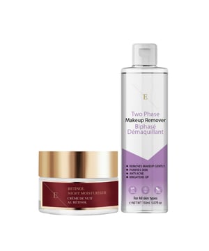 Retinol Nachtcrème 50ml:  
Een krachtige nachtcrème doordrenkt met retinol, een vorm van vitamine A, die celvernieuwing bevordert en de verschijning van fijne lijntjes en rimpels vermindert voor een gladdere, jonger uitziende huid.

Twee-Fasen Makeup Remover 150ml:  
Een milde maar effectieve twee-fasen makeupremover, deskundig geformuleerd om zelfs de meest hardnekkige makeup, inclusief waterproof mascara, moeiteloos te verwijderen, waardoor je huid fris en grondig gereinigd aanvoelt.