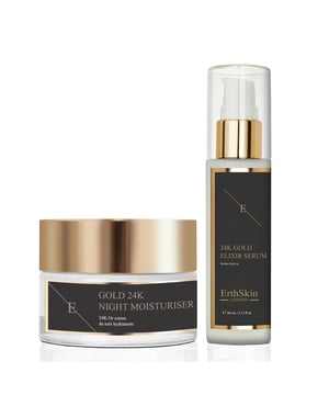 Das Anti-Wrinkle Elixir Serum 24k Gold ist ein luxuriöses Serum mit 24-karätigem Gold und wirksamen Anti-Aging-Wirkstoffen, das feine Linien und Falten bekämpft. Dieses Elixier bringt die Haut mit seinen Goldpartikeln nicht nur zum Strahlen, sondern sorgt auch für eine verbesserte Ausstrahlung. Mit seinen tiefenwirksamen feuchtigkeitsspendenden Eigenschaften fördert es die Elastizität der Haut und sorgt für ein glatteres, jugendlicheres Aussehen - eine ausgezeichnete Wahl für alle, die die sichtbaren Zeichen der Hautalterung mindern möchten.

Die Anti-Wrinkle Night Moisturiser 24k Gold ist eine reichhaltige, aufbauende Creme mit 24-karätigem Gold und fortschrittlichen Anti-Aging-Wirkstoffen, die synergetisch wirken und die Haut über Nacht nähren und reparieren. Diese nächtliche Feuchtigkeitscreme spendet der Haut tiefenwirksam Feuchtigkeit, strafft und polstert sie auf, so dass das Erscheinungsbild feiner Linien und Fältchen wirksam gemildert wird. Bei regelmäßiger Anwendung hilft sie, Ihren Teint zu verjüngen, so dass Sie am Morgen ein revitalisiertes und jugendliches Strahlen haben. Zusammen bilden diese Produkte ein wirkungsvolles Duo zur Bekämpfung der Zeichen der Hautalterung und sorgen dafür, dass Ihre Haut rund um die Uhr strahlend und jugendlich aussieht.