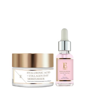 Rozenbloesem Glow Gezichtsolie 30ml:
 Een luxueuze gezichtsolie doordrenkt met de delicate geur van rozenbloesems, die zorgt voor intense hydratatie en een stralende, stralende teint.
 
 Hyaluronzuur & Collageen Dagcrème 50ml:
 Een voedende dagcrème verrijkt met hyaluronzuur en collageen, ontworpen om de huid te hydrateren en te verjongen voor een jeugdige, stralende teint.