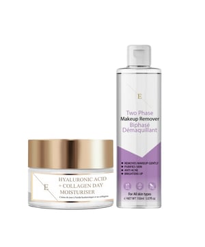 **Zwei-Phasen-Make-up-Entferner 150ml**

* **Sanft und Effektiv:** Unser Zwei-Phasen-Make-up-Entferner wurde entwickelt, um Make-up, Sonnencreme und Unreinheiten sanft und effektiv von der Haut zu entfernen, ohne Rückstände oder aggressive Chemikalien zu hinterlassen.
* **Einfach zu Benutzen:** Einfach die Flasche schütteln, um die beiden Phasen zu vermischen, dann den Entferner auf ein Wattepad auftragen und sanft über das Gesicht streichen, um Make-up und Unreinheiten zu entfernen.
* **Nicht austrocknend:** Unser Make-up-Entferner ist nicht austrocknend und hinterlässt die Haut nicht trocken, was ihn perfekt für empfindliche Hauttypen macht.

**Hyaluronsäure & Kollagen Tagescreme 50ml**

* **Feuchtigkeitsspendend und aufpolsternd:** Unsere Hyaluronsäure & Kollagen Tagescreme wurde entwickelt, um der Haut langanhaltende Feuchtigkeit und ein aufpolsterndes Gefühl zu verleihen, sodass sie weich, glatt und elastisch bleibt.
* **Anti-Aging Vorteile:** Die Kombination aus Hyaluronsäure und Kollagen hilft, das Erscheinungsbild feiner Linien und Falten zu reduzieren und verleiht der Haut ein jugendlicheres und strahlenderes Aussehen.
* **Beruhigend und entspannend:** Diese Tagescreme ist zudem beruhigend und entspannend, was sie perfekt für empfindliche Hauttypen oder bei Hautproblemen wie Rosacea oder Akne macht.