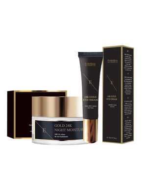 1. Verwen jezelf met luxe nachtverzorging met onze Anti-Wrinkle Night Moisturiser 24k Gold, een behandeling van 50 ml om je huid te verjongen en te herstellen terwijl je slaapt. Deze vochtinbrengende nachtcrème is verrijkt met puur 24-karaats goud en helpt de collageenproductie te stimuleren, fijne lijntjes en rimpels te vervagen en de elasticiteit van de huid te verbeteren. De rijke, voedende formule hydrateert diep en revitaliseert de huid, zodat deze 's ochtends glad, stevig en stralend is. Ideaal voor wie tekenen van veroudering wil bestrijden en wakker wil worden met een jeugdige, stralende teint.                                                                           2. Verhelder en verjong je oogcontouren met onze Under Eye Cream 24k Gold, een behandeling van 15 ml die donkere kringen, wallen en fijne lijntjes aanpakt. Deze luxe crème is verrijkt met puur 24k goud en helpt de collageenproductie te stimuleren, de huidelasticiteit te verbeteren en de uitstraling te versterken. De lichtgewicht, snel absorberende formule zorgt voor een diepe hydratatie, waardoor de tere huid rond je ogen glad, stevig en fris aanvoelt. Perfect voor wie tekenen van vermoeidheid wil verminderen en een jeugdige, stralende oogopslag wil bereiken.
