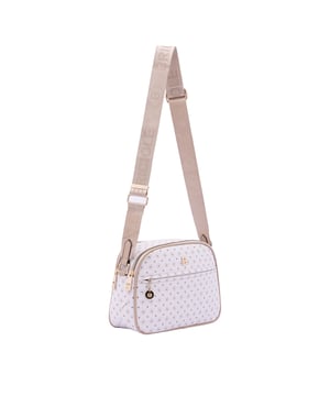 Bolso bandolera para mujer. El cierre es con cremallera. Los bolsillos internos son uno con cremallera. Los bolsillos externos son uno delantero con cremallera y otro trasero con cremallera. La bandolera es ajustable en tela. Falta el mango. Hay dos compartimentos internos. El material exterior es ecopiel. Internamente está forrado en poliéster. Medidas: 19x26x9 cm. Producto de moda