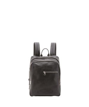 Unisex-Rucksack mit Reißverschluss. eine offene Innentasche. zwei vordere Außentaschen mit Reißverschluss. verstellbarer Schultergurt aus Leder. im Ledergriff. ein Innenfach.  Außenmaterial. Innen mit Baumwolle gefüttert. Maße: 39x29x10 cm. Hergestellt in Italien