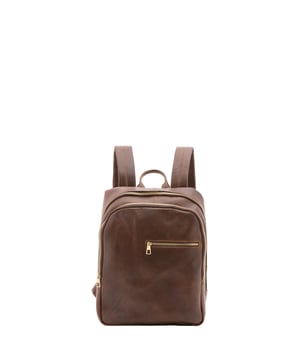 Unisex rugzak met ritssluiting. één open binnenzak. twee voorvakken met ritssluiting aan de buitenkant. verstelbaar in lederen schouderband. met leren handvat. een binnencompartiment.  extern materiaal. gevoerd met katoenen binnenkant. Afmetingen: 39x29x10 cm. Gemaakt in Italië