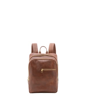 Unisex rugzak met ritssluiting. één open binnenzak. twee voorvakken met ritssluiting aan de buitenkant. verstelbaar in lederen schouderband. met leren handvat. een binnencompartiment.  extern materiaal. gevoerd met katoenen binnenkant. Afmetingen: 39x29x10 cm. Gemaakt in Italië