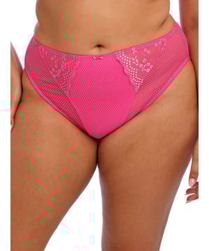 Elomi Charley High Leg Brief. With a lined mesh front, stretch fabric and high cut leg. Product is made of 68% Nylon/Polyamide, 29% Cotton, 3% Elastane and is hand-wash only.