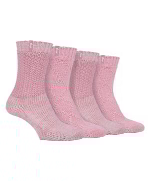 Jeep Ladies 4 Pack Cable Knit Boot Socks: Introducing our Jeep Wool Blend Cable Knit Boot Socks, a cosy and stylish addition to your outdoor and leisure wear. This 4 Pair Pack is designed for women seeking warmth, comfort, and durability in their ankle boots. Crafted from a luxurious blend of 58% Polyester, 26% Wool, 7% Acrylic, 4% Viscose, 4% Polyamide, and 1% Elastane, these socks offer a soft touch and natural warmth. The heavy-knit design and medium thickness ensure a chunky, rustic appearance with traditional knitwear patterns. One pair showcases a flat cable pattern with a diamond design, while the other features a thickly textured, moss stitch ribbed style, offering contrasting yet charming looks. Both pairs boast standard toe seams and crew leg length with lightly elasticated, ribbed cuffs for a comfortable fit. The sophisticated blend of wool, viscose, and synthetics delivers optimal warmth, breathability, durability, and softness for unparalleled comfort. Plus, the machine-washable material makes maintenance a breeze. Embrace winter with confidence and step out in style with our Jeep Wool Blend Cable Knit Boot Socks. Your feet will thank you for the cozy luxury and rugged elegance they provide. Extra Product Details: Cozy & stylish - Upgrade your outdoor wear with our Jeep Wool Blend Cable Knit Boot Socks. Warm & durable - Luxurious blend of wool, polyester, and more ensures natural warmth & lasting quality. Charming patterns - Enjoy flat cable and moss stitch designs for a rustic yet chic look. Comfortable fit - Crew leg length & lightly elasticated cuffs offer a snug feel. Optimal warmth & breathability - Sophisticated blend for unmatched comfort in chilly weather. Easy maintenance - Machine-washable material for convenient care. Rugged elegance - Embrace winter confidently with our stylish and durable boot socks. Happy feet - Treat your feet to cosy luxury and thank them with comfort all day long.