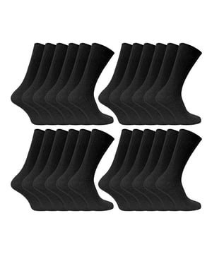 Men’s 24 Pair Bulk Value Deal - Ultimate Comfort 100% Cotton Socks:  Upgrade your sock game with this incredible bulk value deal! Get not just 12, but a whopping 24 pairs of these 100% cotton socks that offer unbeatable comfort and practicality. Made with premium quality cotton, these socks are the epitome of softness and moisture-wicking properties.  Indulge in the luxurious comfort of these socks, perfect for long workdays or lounging around the house. Say goodbye to irritation and hello to ultimate comfort! The breathable cotton material keeps your feet cool and fresh, reducing the risk of discomfort and blistering. Plus, the loose top ensures no constriction rings on your legs, even after extended wear.  These socks are fully ribbed to stay up securely, making them ideal for everyday wear or as lightweight formal socks. Experience everyday technology for your feet! With 24 pairs in a pack, they are available in sizes 6-11 UK and 11-14 UK, and come in Black, Brown, and Black/Navy/Grey. Machine washable for your convenience.  Extra Product Details:  Men’s 24 Pair Bulk Value Deal - Ultimate Comfort Cotton Socks  100% Super Soft Cotton  Unbeatable Value For Money  Unparalleled Comfort  Moisture-Wicking Properties  Ribbed Design for Secure Fit  Versatile for Casual or Formal Wear  No Irritation with Loose Top  Available in Size 6-11 UK or 11-14 UK  Machine Washable  Remember, it's 24 pairs of pure comfort!
