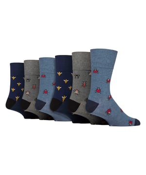 Gentle Grip Men's Patterned Socks - Fun, Comfortable, and Stylish: Experience the perfect blend of comfort and style with the Gentle Grip Men's Patterned Socks 6-Pair Set. Made from soft and breathable fabric, these socks are designed to keep your feet cosy and comfortable all day long. Featuring a mix of fun and vibrant designs like Team Dog, bugs, vehicles, and coffee patterns, these socks add a playful touch to your everyday wardrobe. The unique gentle grip technology ensures a secure, non-restrictive fit, making them perfect for men with sensitive skin. Each pack includes six different pairs, offering variety and versatility in your sock drawer. These socks are easy to care for, retaining their softness and shape after multiple washes. Whether you're out running errands, at work, or relaxing at home, these novelty socks will keep your feet comfortable and stylish. Treat yourself or surprise a loved one with these fun and practical socks that combine style, comfort, and function. Extra Product Details: - Soft and Comfortable Fabric for All-Day Wear - Gentle Grip Technology for a Secure, Non-Restrictive Fit - Includes Six Pairs with Fun and Vibrant Designs - Perfect for Sensitive Skin - Machine Washable for Easy Care