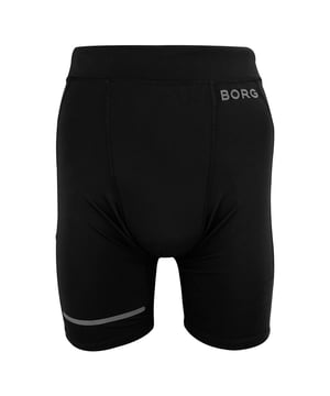 Borg Running Short Tights - Flexible and Functional Performance:  Maximize your running experience with the Björn Borg Borg Running Short Tights, designed for optimal flexibility and comfort. These men's tights are crafted from recycled polyester and elastane, providing stretch and a secure fit. They feature a medium leg length, mesh pockets for your phone, an invisible zip key pocket, and reflective strips for visibility during low-light conditions.  Extra Product Details:.  76% Recycled Polyester, 24% Elastane  Medium Leg Length  Mesh Phone Pocket  Invisible Zip Key Pocket  Reflective Strips for Visibility  Machine Washable.  These running tights offer performance-driven design, making them an essential piece for any runner's gear.