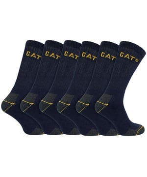 CAT 6 Pack Real Work Socks: Introducing the ultimate work companion, the 6PK Caterpillar Real Work Socks. Engineered for those who stand tall in challenging environments, these CAT Crew socks are a testament to durability and comfort. Experience protection with a reinforced toe and heel, particularly designed to shield your feet inside tough work boots. Experience has shown us that comfort, coupled with protection, is paramount. Hence, these socks boast cushion padding in the heel and toe areas, ensuring that maximum protection is provided where it's most needed. With minimal compression, circulation is enhanced, promoting better foot health during long workdays. Thanks to alignment points on the toe and heel, correct positioning is effortless, preventing the annoyance of fabric rubbing against the skin. Made from soft, durable fabric, not only do these socks promise warmth, but they also guarantee longevity. They are conveniently machine washable at 40 degrees Celsius, facilitating easy care. Coming in a handy three-pair pack, they are ideal for use with steel toe cap boots or hiking boots, providing versatility for every man. Mandatory Workwear Details: - Reinforced durability - Maximum cushion padding - Minimal compression for better circulation - Alignment points to prevent friction - Warmth and softness - Machine washable - Three pair pack for practicality - Perfectly suits steel toe and hiking boots Immerse in the luxury of having work socks that have been tailored to meet your needs, ensuring that your feet are guarded, comfortable, and warm, without compromising on circulation. Discover a blend of functionality and comfort with the 6PK Caterpillar Real Work Socks, your new workwear staple.