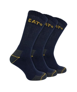 CAT - Men’s 3 Pack Real Work Socks: Introducing the ultimate men's workwear essential: CAT Work Socks – a pinnacle of comfort, protection, and durability. Elevate your workday experience with these socks designed to meet the demands of strenuous activities. Engineered for those who rely on their feet, these socks feature reinforced toes and heels, providing unparalleled protection while wearing work boots. Experience a new level of comfort with cushion padding strategically placed in the heel and toe areas, ensuring maximum protection without compromising on flexibility. The design incorporates minimal compression to promote circulation, offering optimal support for your hard working feet. Crafted from a soft yet durable cotton rich fabric, these socks offer a luxurious feel while standing up to the rigours of your daily routine. With a three-pair pack, CAT Work Socks provide a reliable rotation to keep your feet comfortable throughout the work week. Designed for practicality, These socks come in 4 colour options: Black, White, Navy & Charcoal and are available in 4 sizes: 3-6 UK, 6-9 UK, 6-11 UK & 11-14 UK. They are made from 77% Cotton, 22% Polyester, 1% Elastane and are also machine washable at 40. Extra Product Details: CAT 3 Pack Work Socks Robust & Durable Combed Cotton Fibres 4 Colour Options Padded Areas Soft Feel & Durable Fabric Cushioned Heel & Toe Ideal For Steel Top Cap Boots
