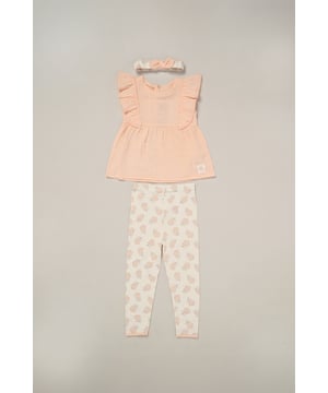 This 3-piece set from Lily and Jack includes a printed tee, matching comfy leggings, and a coordinating headband—perfect for easy dressing on sunny days. Stylish and comfortable, this set keeps your little one cool and cute while offering the perfect combination of comfort and style.